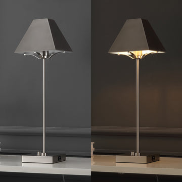 Ruthen 25" Industrial Style Iron Pyramid Bedside LED Table Lamp with USB Charging Port - JONATHAN Y